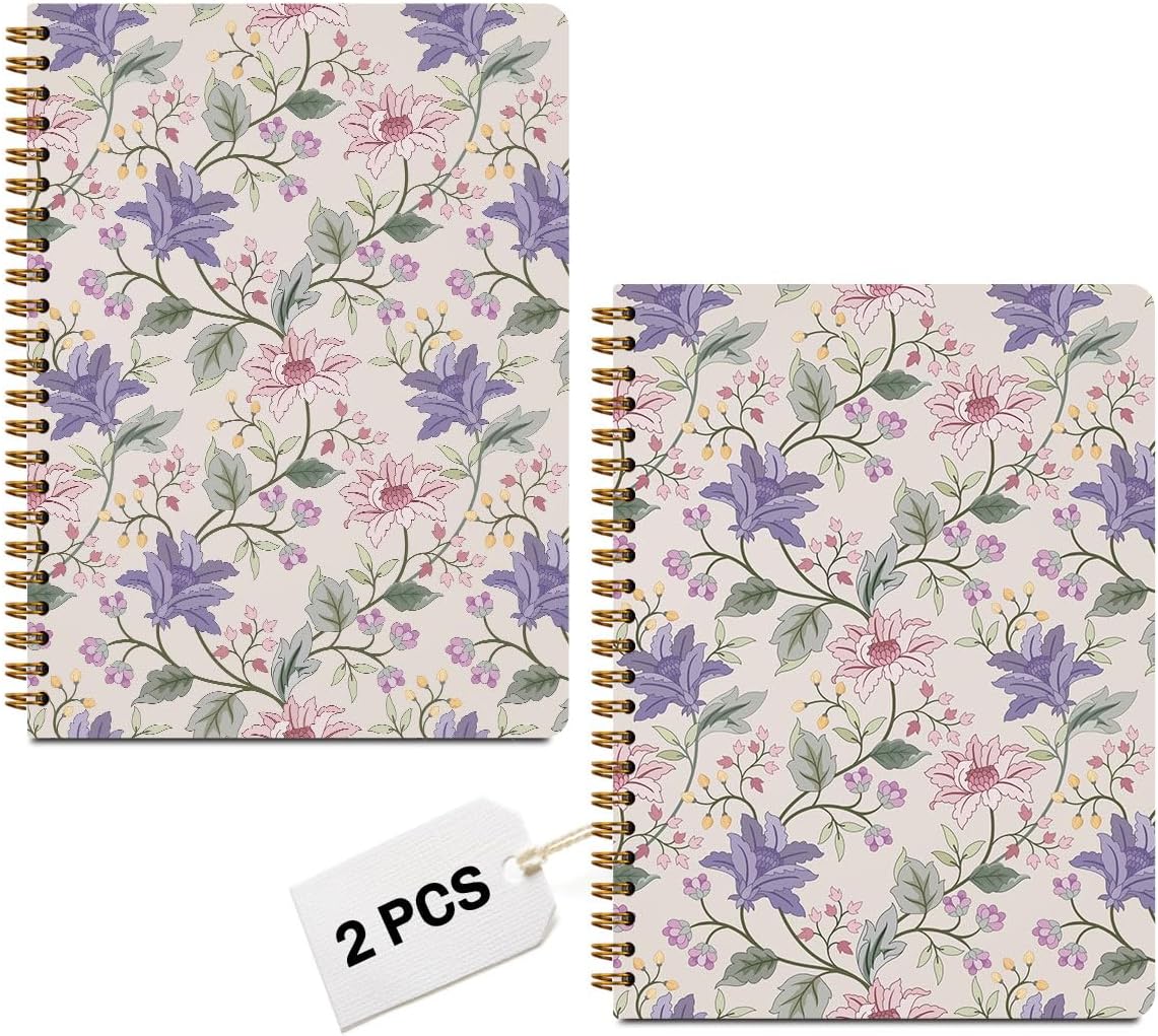 2 PCs Purple Bow Spiral Notebook Cute Coquette Journaling Notebooks Trendy Preppy Aesthetic Design Note Book Writing Journal Hardcover Notebook Classroom Office Supplies Gifts for Women Teen Girls