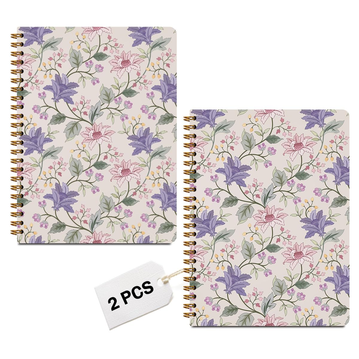 2 quaderni a spirale viola floreale da donna, con copertina rigida, diario di viaggio a righe universitarie, diario di viaggio per scrivere appunti, bohémien, viola, rosa, regalo per donne, 21,1 x
