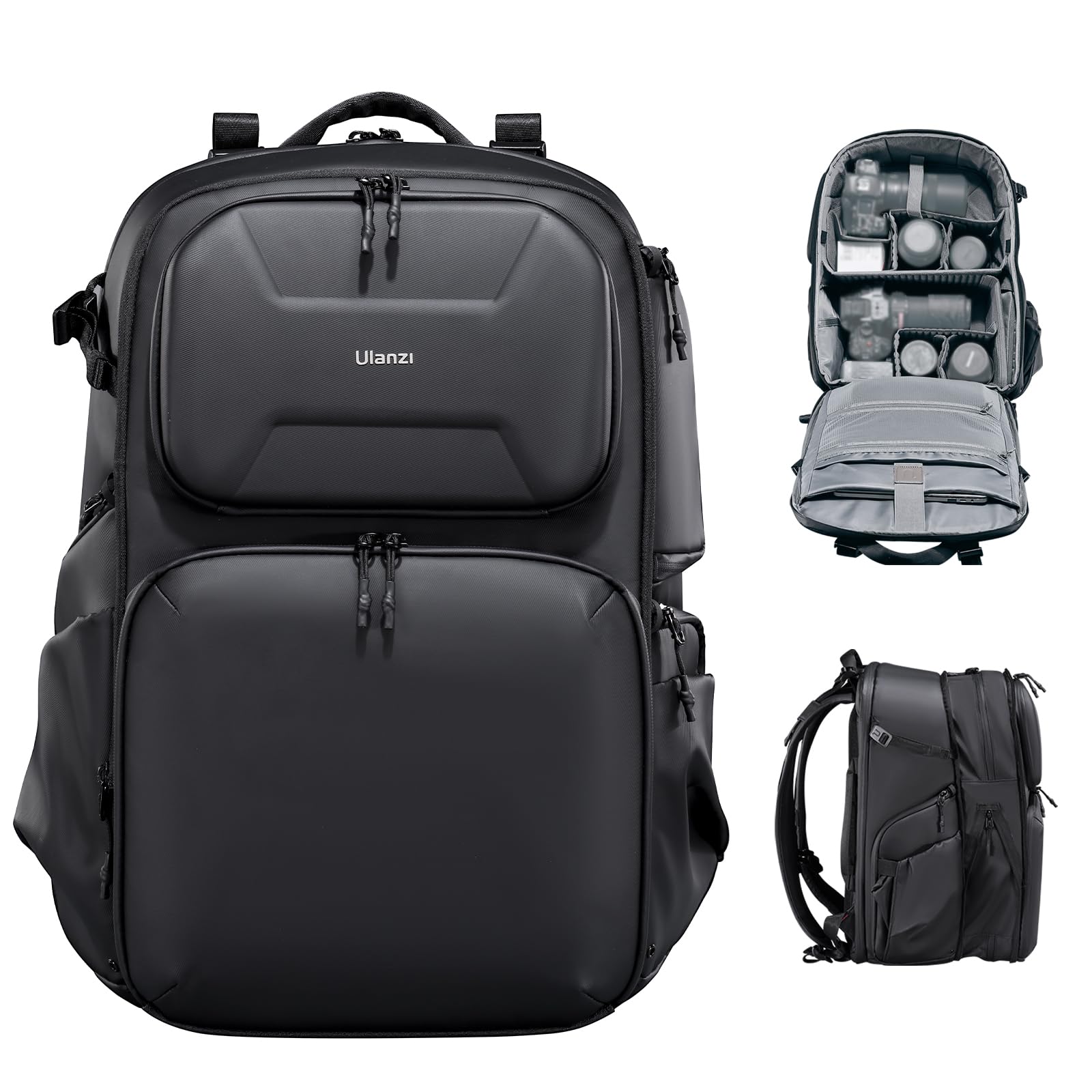 ULANZI BP10 Zaino per Fotocamera a Guscio Rigido, Borsa Professionale Impermeabile per Fotocamera per Drone Unisex Dslr Mirrorless Fotocamera Obiettivo Treppiede 17''-Laptop, Nero 35L