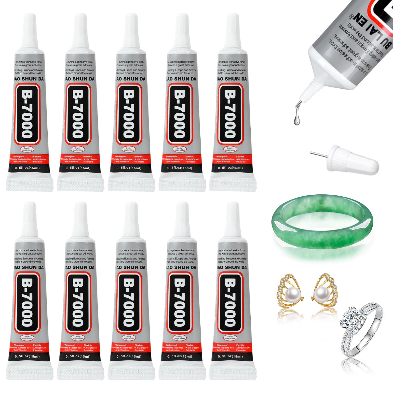 B7000 Super Glue, 10Pcs 15ml Clear Craft Fabric Glues for Jewelry Making
