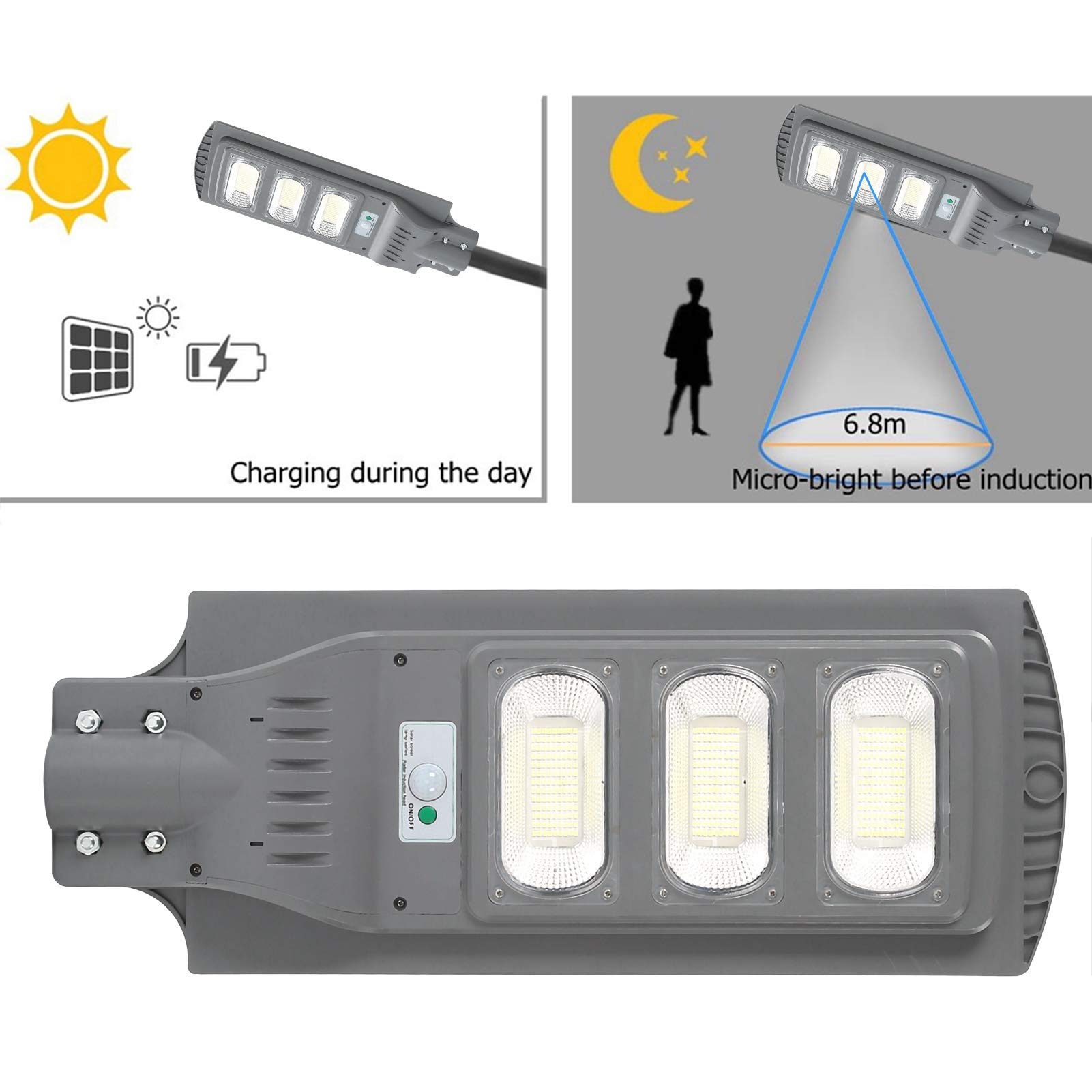 Asixxsix Lampione Solare A LED 230W 560 LED - IP66 Con Sensore Di Movimento Per Esterni, Giardino E Cortili - 4