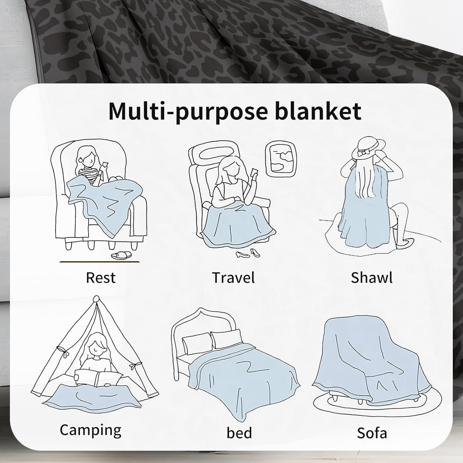 Throw Blanket for Couch, 300GSM Warm Soft Cozy Flannel Blanket, Cute Blanket for All Seasons Bedroom Home Decor Gifts, Luxury Black Leopard 50x60 Inches - Image 4
