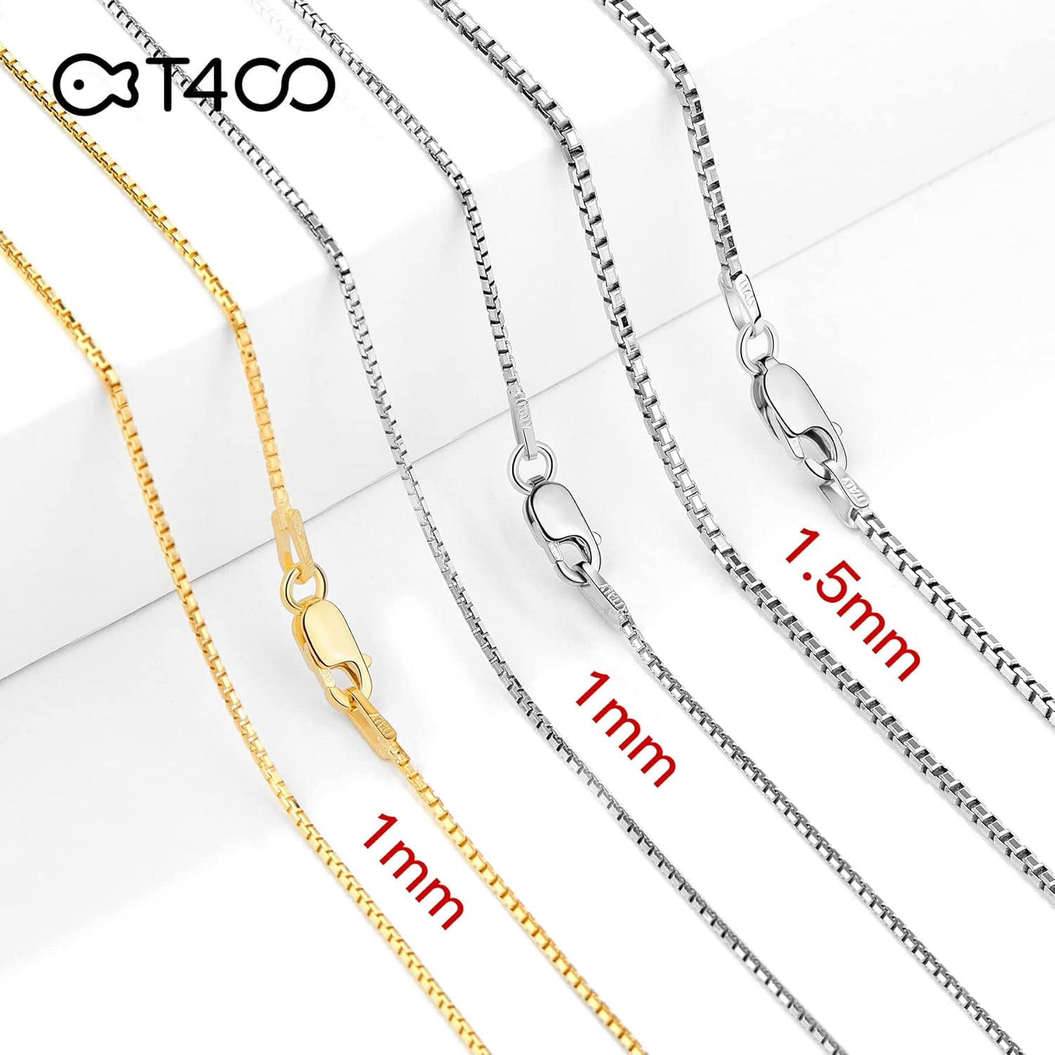 T400 925 Sterling Silver Chain Necklace 1.5mm 1mm Gold Plated Italian Box Chains for Women Men Teens 16 18 20 22 24 26 30 inches - Image 3