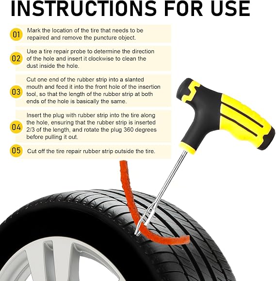 12 PCS Vacuum Tire Repair Tool Kit, DIY Tire Patching Set with Tire Repair Strips and Tools, Universal Tire Repair Kit for Car, Motorcycle Bicycle Tire Emergencies