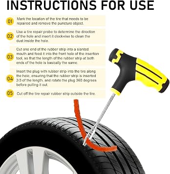 12 PCS Vacuum Tire Repair Tool Kit, DIY Tire Patching Set with Tire Repair Strips and Tools, Universal Tire Repair Kit for Car, Motorcycle Bicycle Tire Emergencies