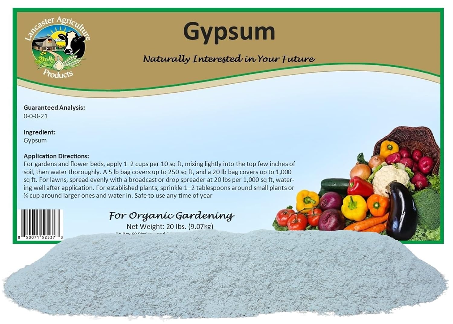 Gypsum 20 Pounds Natural Calcium Sulfate Fertillizer for Vegetables, Flowers, Lawns & Gardens – Improves Soil, Boosts Plant Growth - Lancaster Agricultural Products