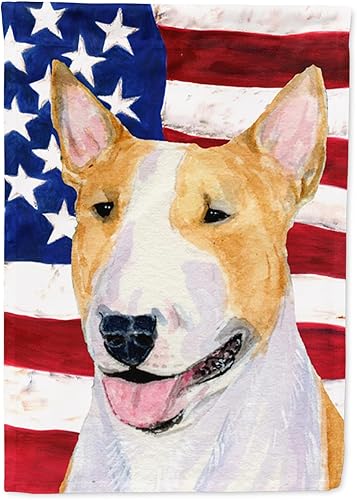 Miniatura 137 de Caroline's Treasures SS4017GF Bandera de Estados Unidos con Bulldog Inglés para jardín, bandera decorativa para patio exterior, patio, parterres,