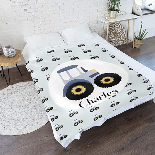 Miniatura 2 de Manta personalizada con patrón de tractores con nombre, manta de forro polar suave para hombres y mujeres, regalo de cumpleaños, boda, 50 x 60