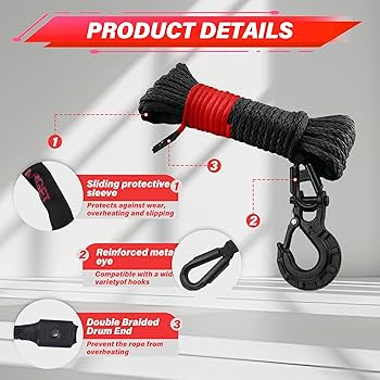 Amazon.com: TYT Off-Road Winch Rope Kit - 3/16''x50', 8500 Lbs