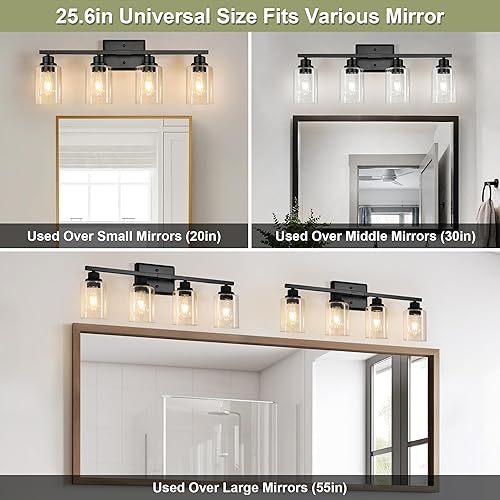 Miniatura 6 de Unicozin Moderna lámpara de baño, 4 luces de tocador sobre espejo, lámpara de pared negra con vidrio transparente para sala de estar, armario,