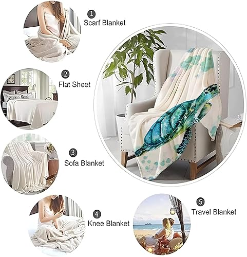 Miniatura 7 de Manta de franela de vellón con estampado de tortuga de animales en acuarela de 60 x 80 pulgadas, suave y acogedora, manta mullida de invierno y