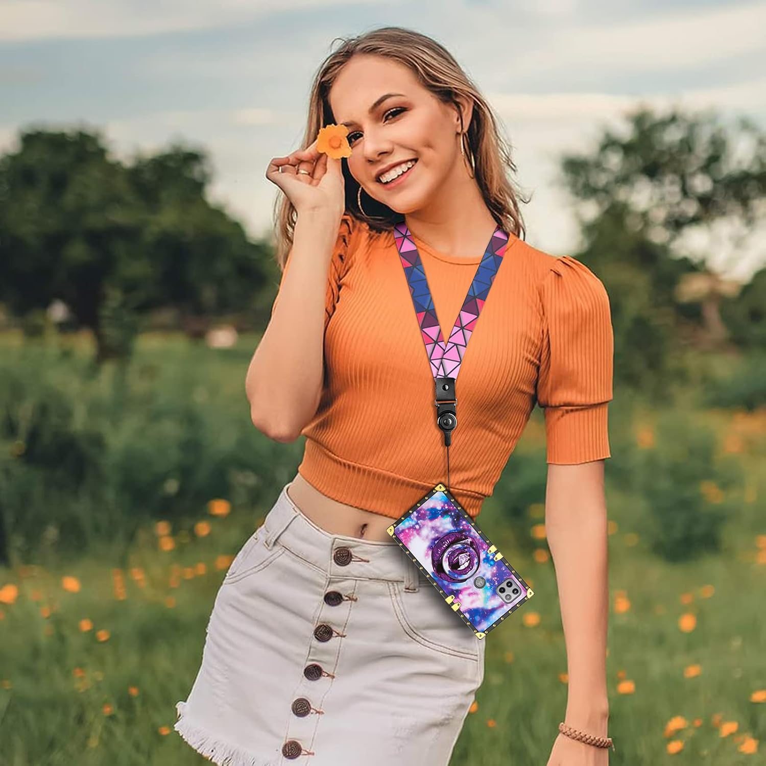 JAKPDE for Motorola One 5G Ace Case with Kickstand Cute Cover for Girls Women Soft TPU Luxury Case with Strap Shockproof Protective Heavy Duty Anti-Scratch Case for Motorola One 5G Ace Lip Purple