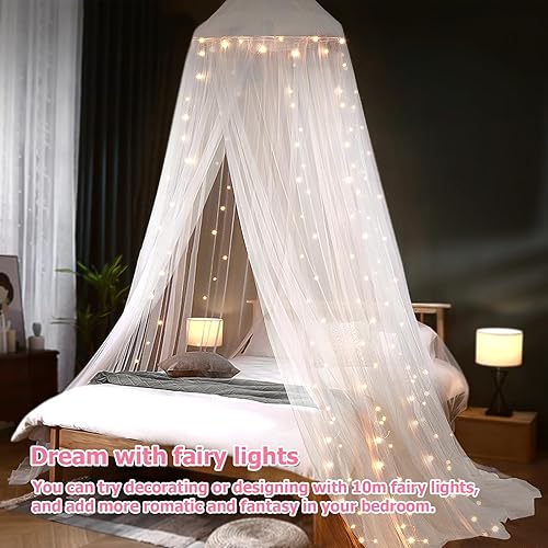 Miniatura 4 de Toldo de cama con luces, toldo de cama para niñas princesa con estrellas luminosas, cortinas de cama para cama de tamaño individual a King,