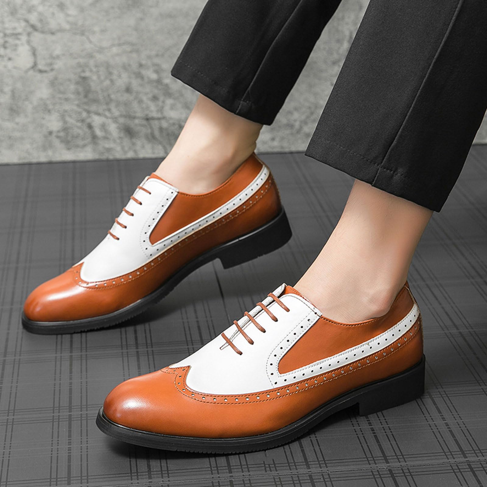 Scarpe da Lavoro retrò da Uomo Comode Classiche Stringate Oxford Brogue