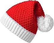 Atuful Weihnachtsmütze Gestrickte Nikolausmütze Strick Plüsch Weihnachten Rand Weihnachtsfeier Rot Weihnachtsmann Mütze Elastische Weich für Erwachsene und Kinder