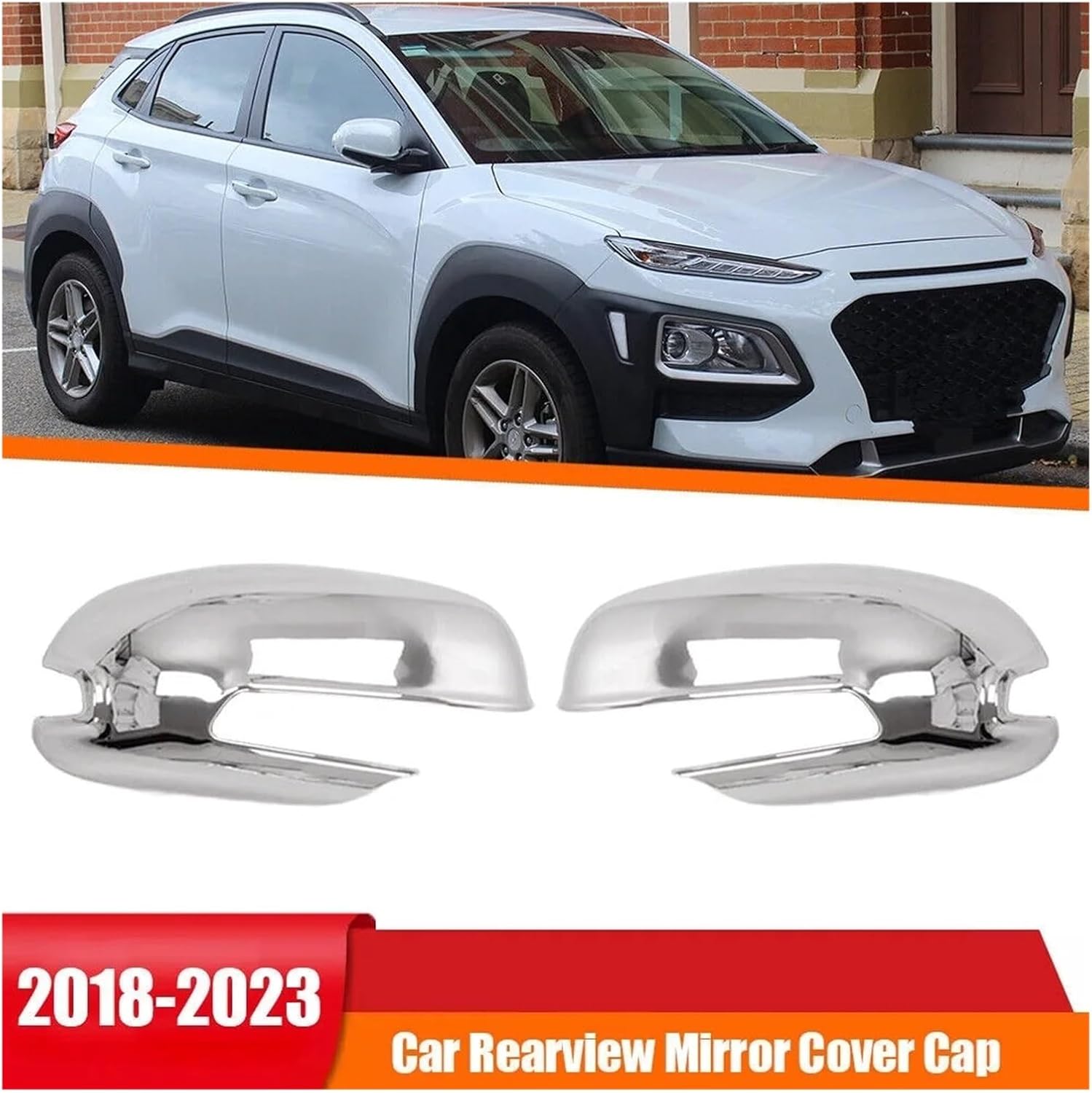 Wing Mirror Cover Cap fits for Hyundai For Kona 2018-2022 Rearview Side Mirror Cover Exterior Door Rear View Case Trim Chrome Silver