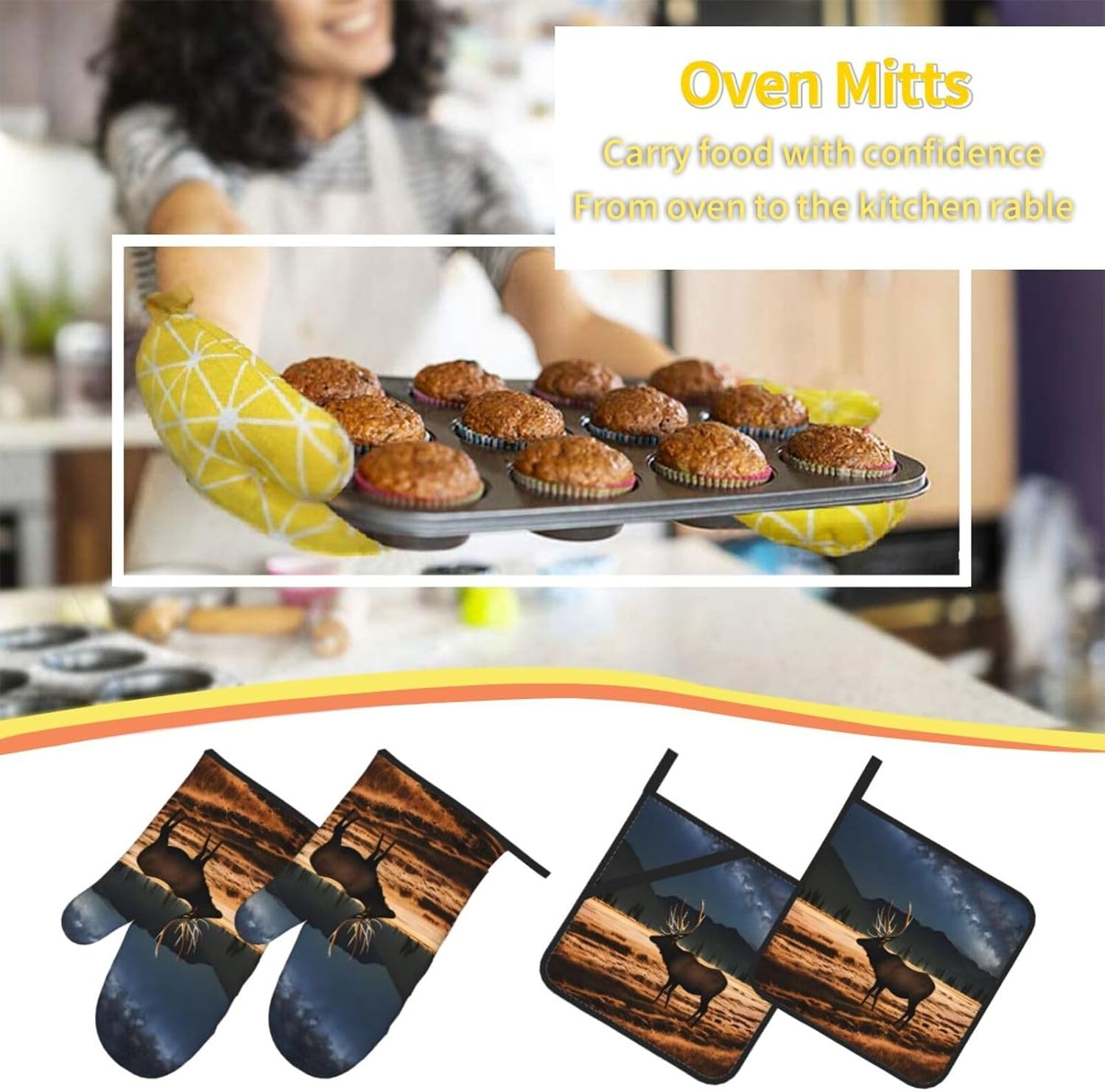 Elk in the Meadow Prints Kitchen Covers: Waterproof Oven Layers for Safe Cooking & Easy Cleanup - 4 Piece Heat Protection Set
