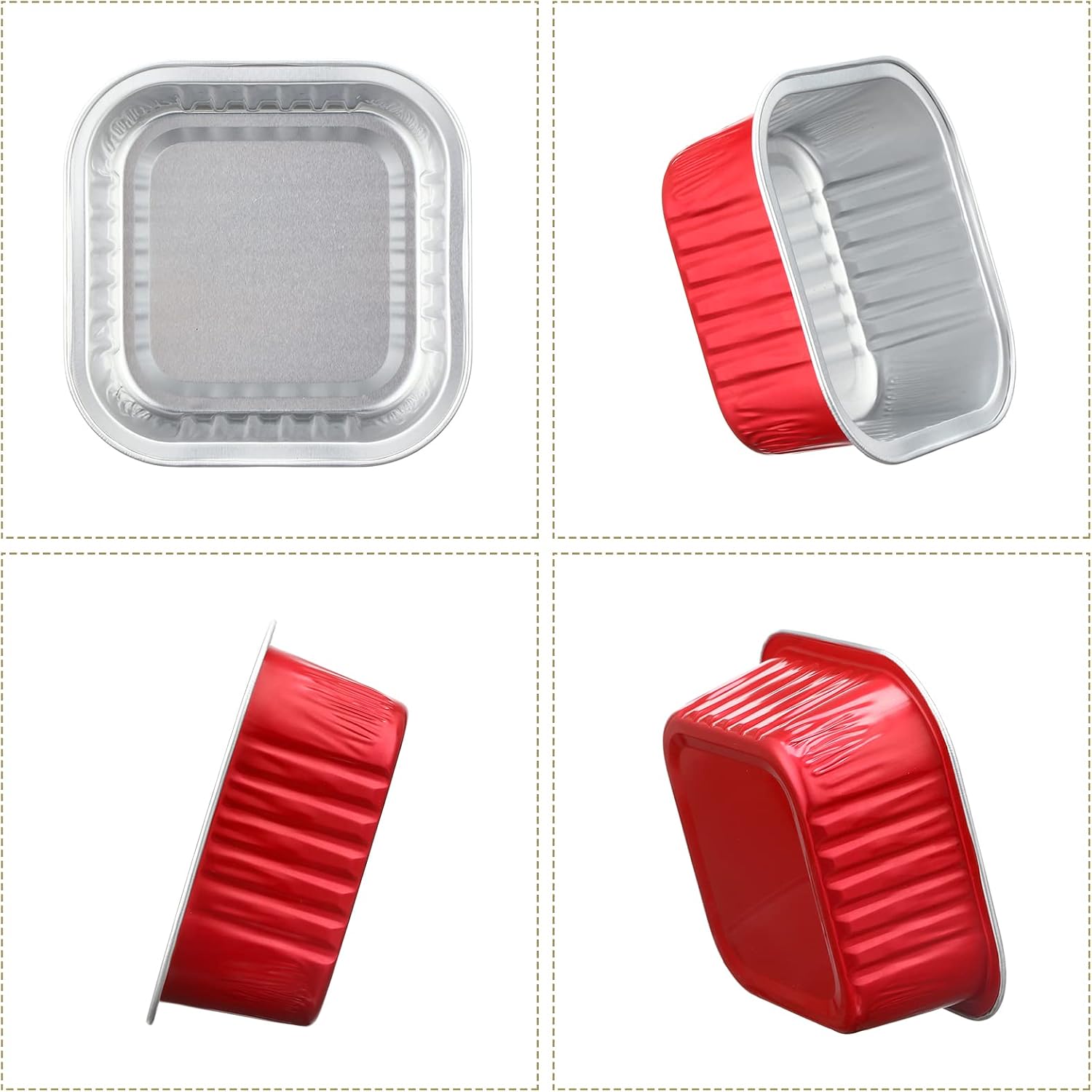 Mimorou 100 Pcs Mini Square Red Baking Cups with Lids 5oz Aluminum Foil
