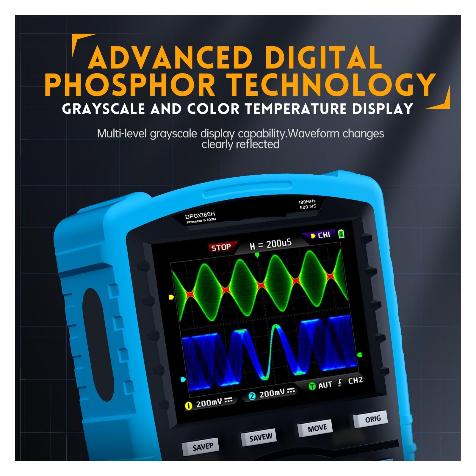 Oscilloscopio digitale DPOX180H Oscilloscopio digitale palmare a doppio canale 180MHz-3DB 2 in 1 Generatore di segnali funzione Display a fluorescenza