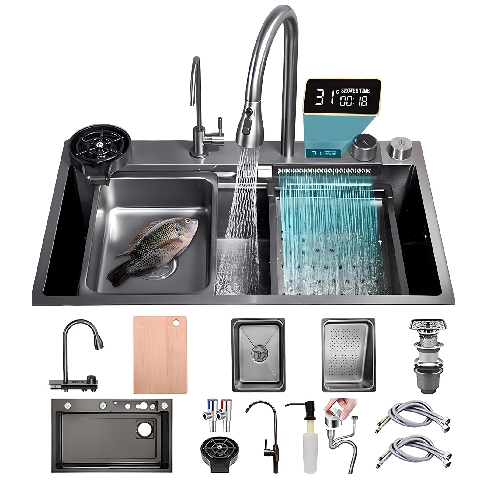 Waterfall Kitchen Sink,Flying Rain 304 Stainless Steel Nano Family Sink - View #6