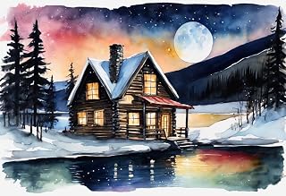 Jigsaw Puzzle for Adults Children Learning Educational Puzzles - Moonlight Cabin Lake View Painting Cozy Cabin Silent Night - Premium Quality Fun Family Puzzle Toys Gifts for Girls Boys 500pcs