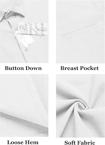 Miniatura 5 de COOFANDY Camisa casual de lino para hombre, camisa de manga corta con botones, camisas hawaianas de verano para la playa