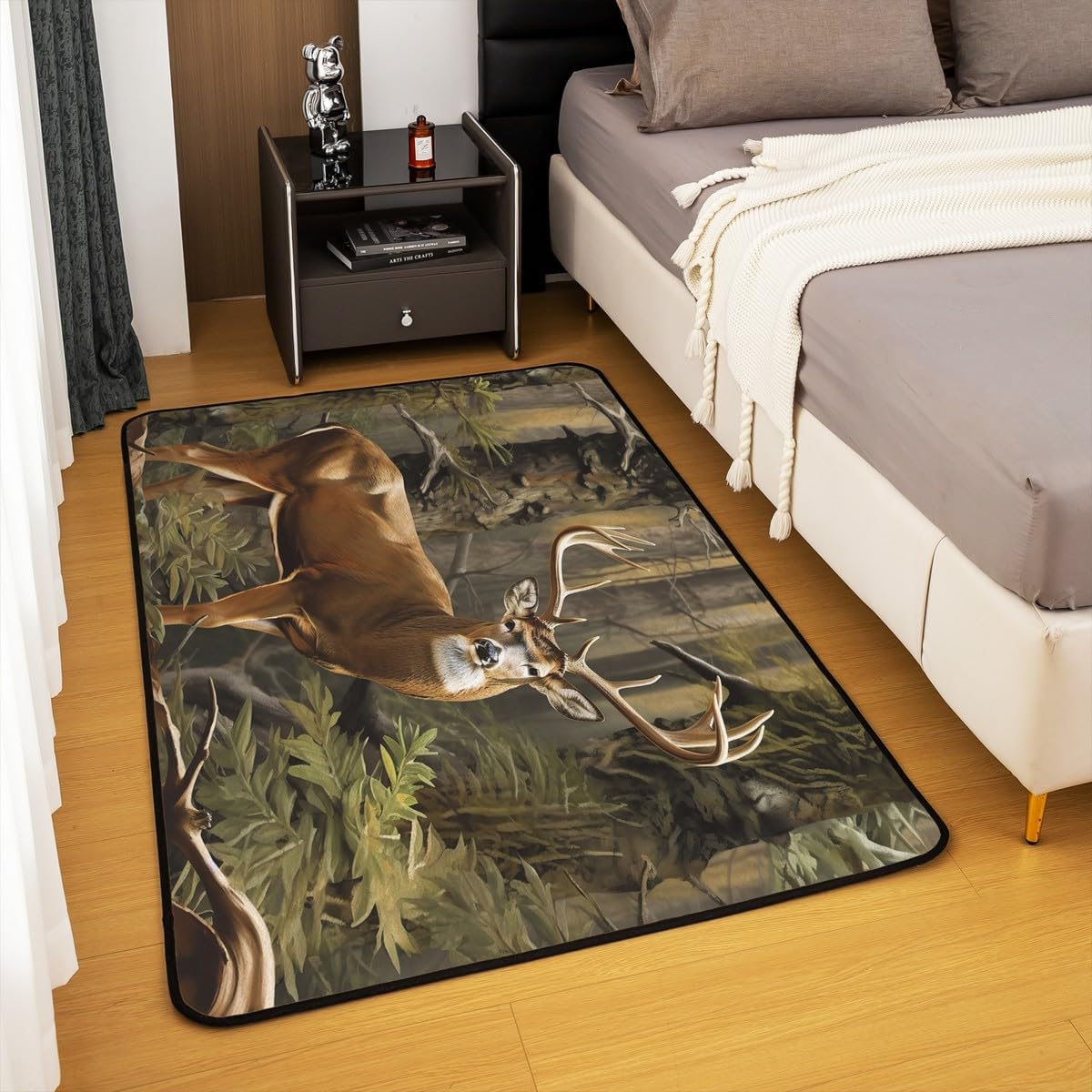 Feelyou Cute Deer Living Room Rugs American Flag Area Rug 5x7 for Kids Boys Girls Decor Deer Hunting Decorative Carpet Camo Indoor Floor Mat Western Farmhouse Accent Rug