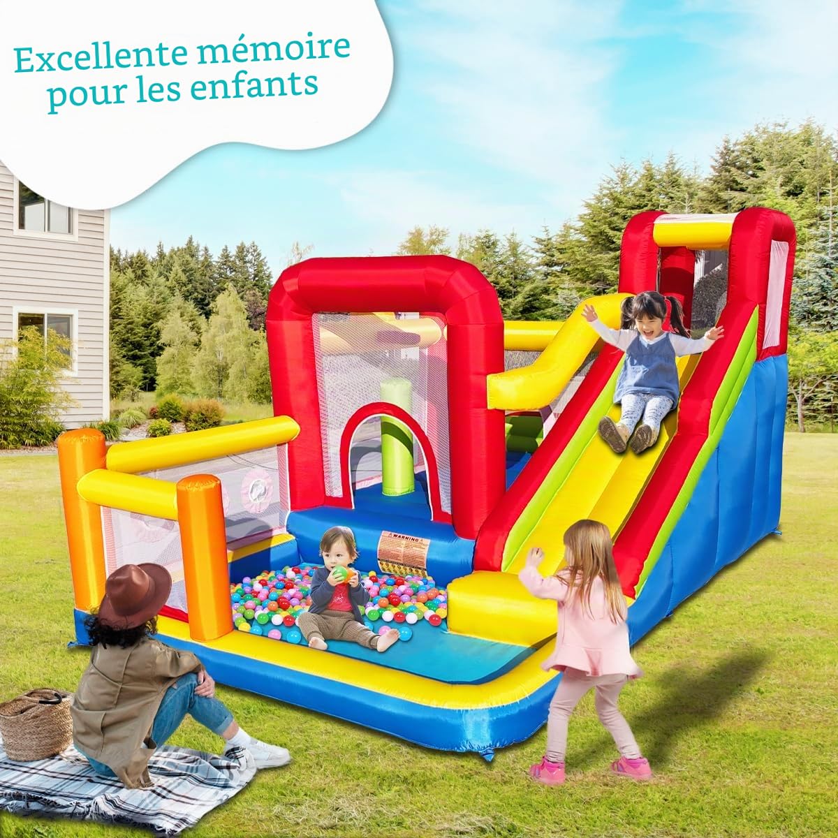 Baralir Château Gonflable pour Toboggan – Plaisir de Jeu sûr avec Ventilateur, Toboggan et Mur d'escalade, pour l'intérieur et l'extérieur