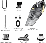 Nettoyeur à vide portatif léger portable, 16000Pa Forte aspiration sans fil rechargeable main Vac avec LED Lumière, Mini Aspirateur pour le nettoyage du coin de cheveux d'animal domestique