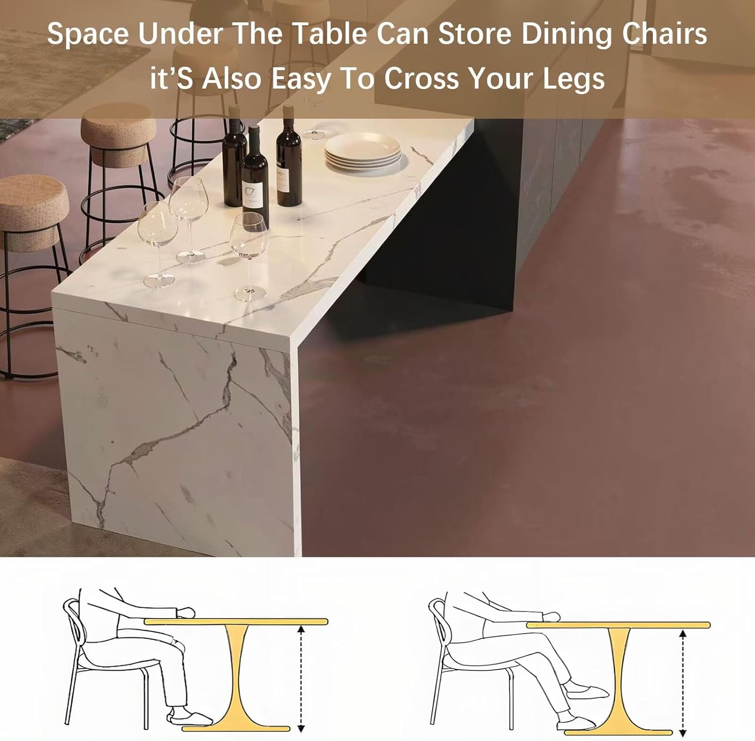 Kitchen Island with Storage - Kitchen Island Table with Sintered Stone Top, Modern Dinning Table for 4-6 Persons Includes Spacious Under-Cabinet Storage, Power Outlets (60IN No Chairs)