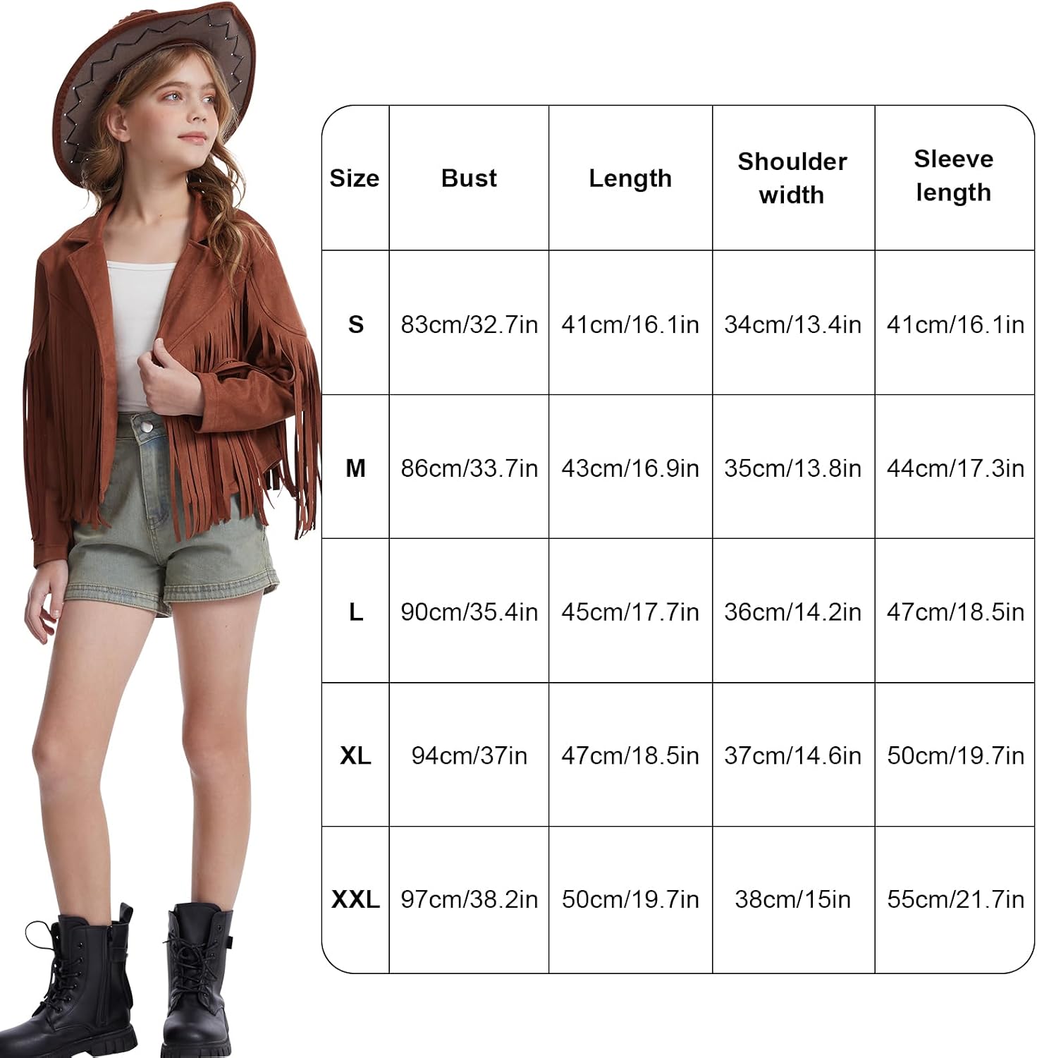 Girls Fringe Faux Suede Leather Jackets Kids Western Tassels Motorcycle Cardigan Cropped Coats