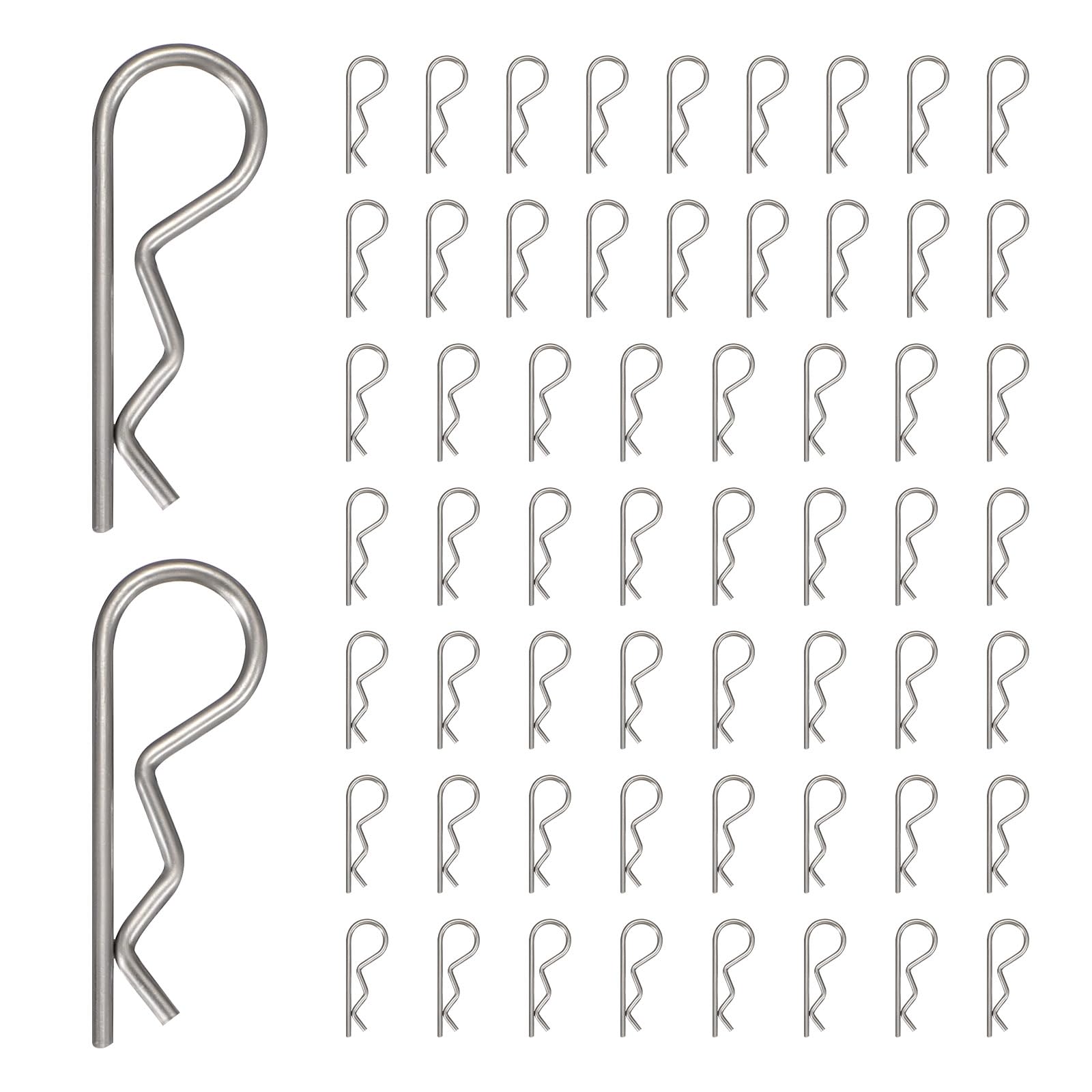 sourcing map 60pcs Cotter Pins (M1.2 x 25mm) - Heavy Duty R Clips Hitch Pin Clip Hardware Pins 304 Stainless Steel Spring Fasteners, for Trailer/Lawn Mowers/Tractor/Truck