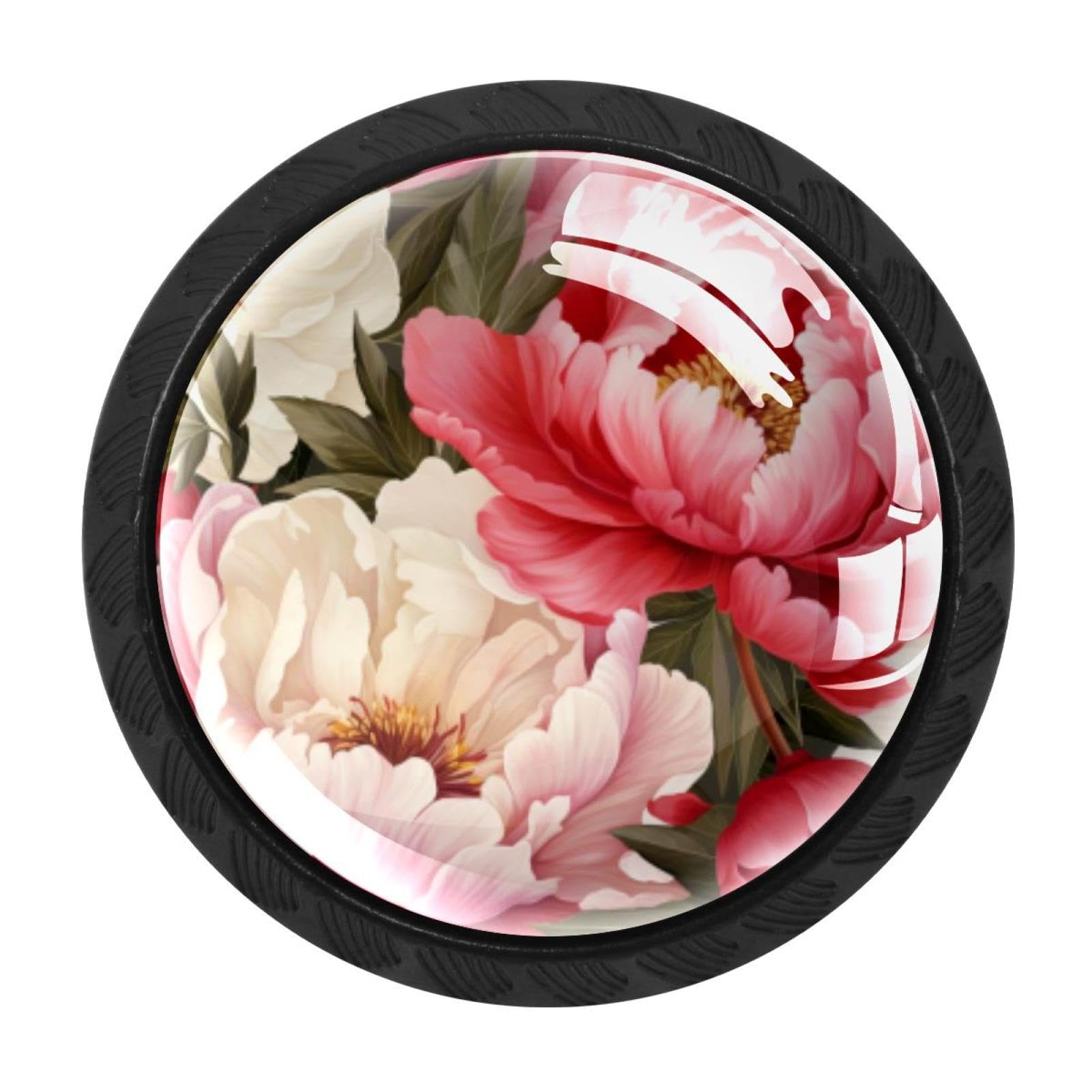 CHENZZZZ 4 pcs Peony Cabinet Knobs Crystal Drawer Pulls for Kitchen, Bathroom Cabinet, Dresser and Cupboard