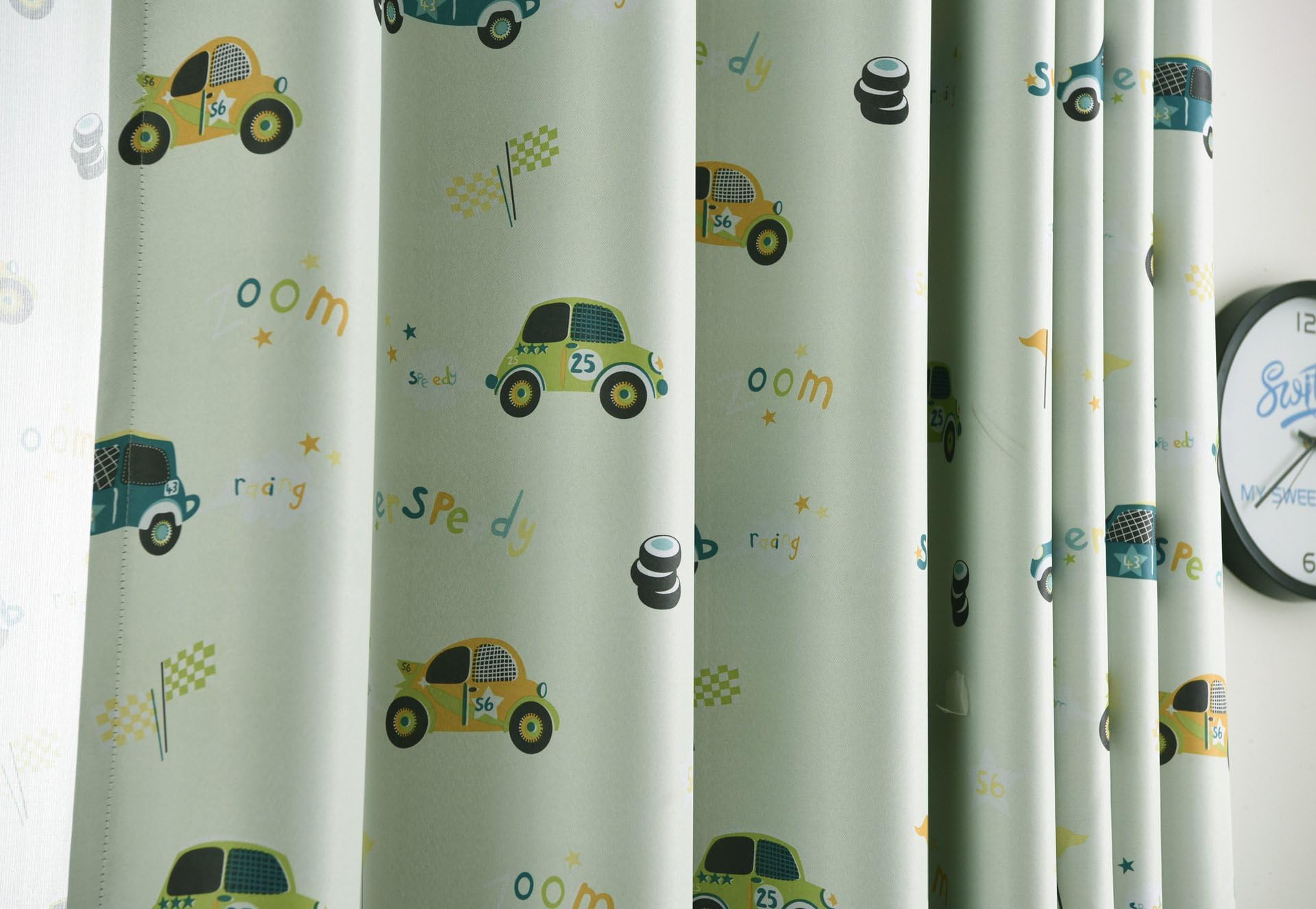 Amidoudou 2er-Set Vorhänge Auto Kinderzimmer,Vorhänge Kinderzimmer Junge,Vorhänge für Kleine Fenster (Grün,230 x 140 cm)