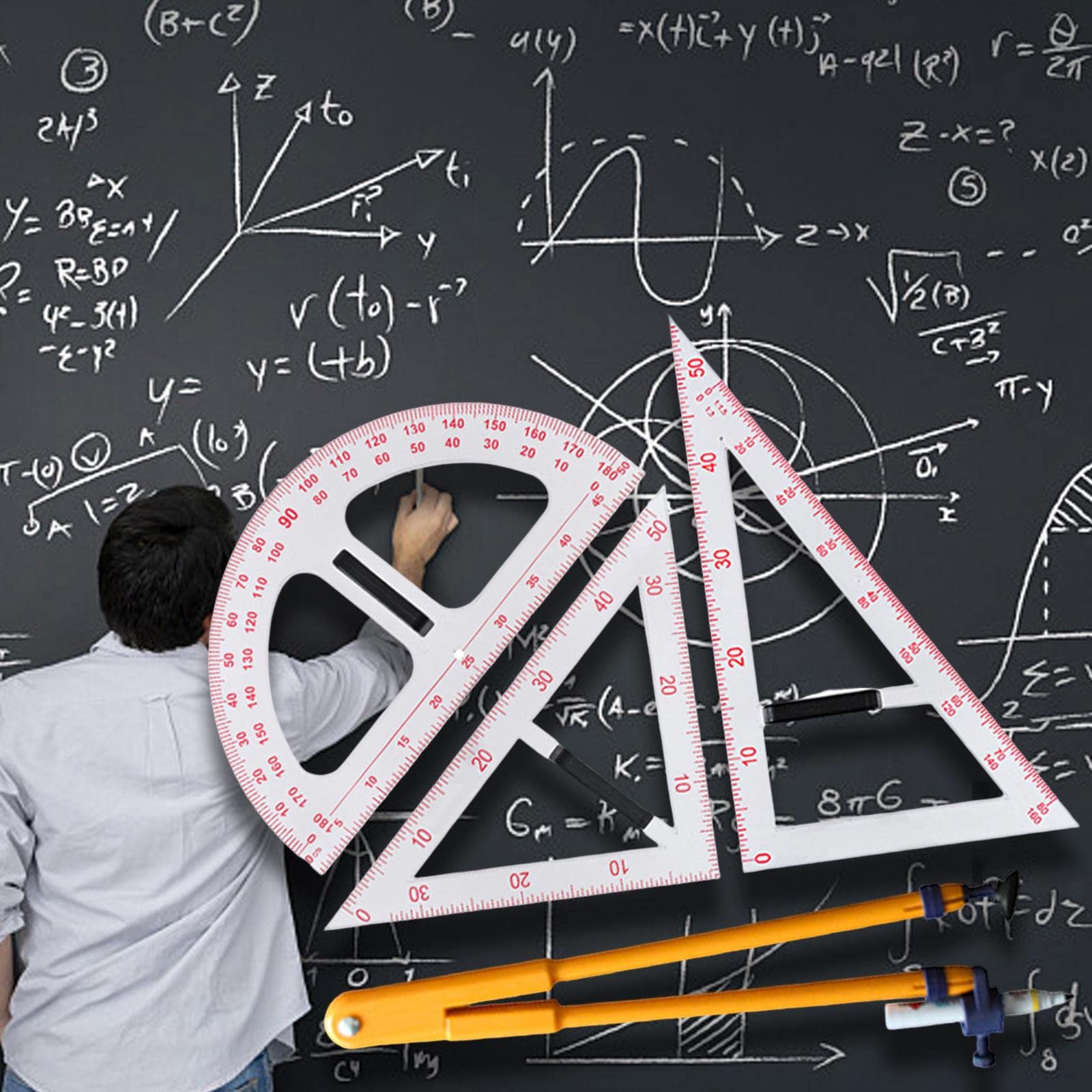 kowaku Messwerkzeug, Mathe-Set mit abnehmbarem Griff, große Zahlen-Set-Zeichnung für an der Tafel im Klassenzimmer, Vierteiliges Set