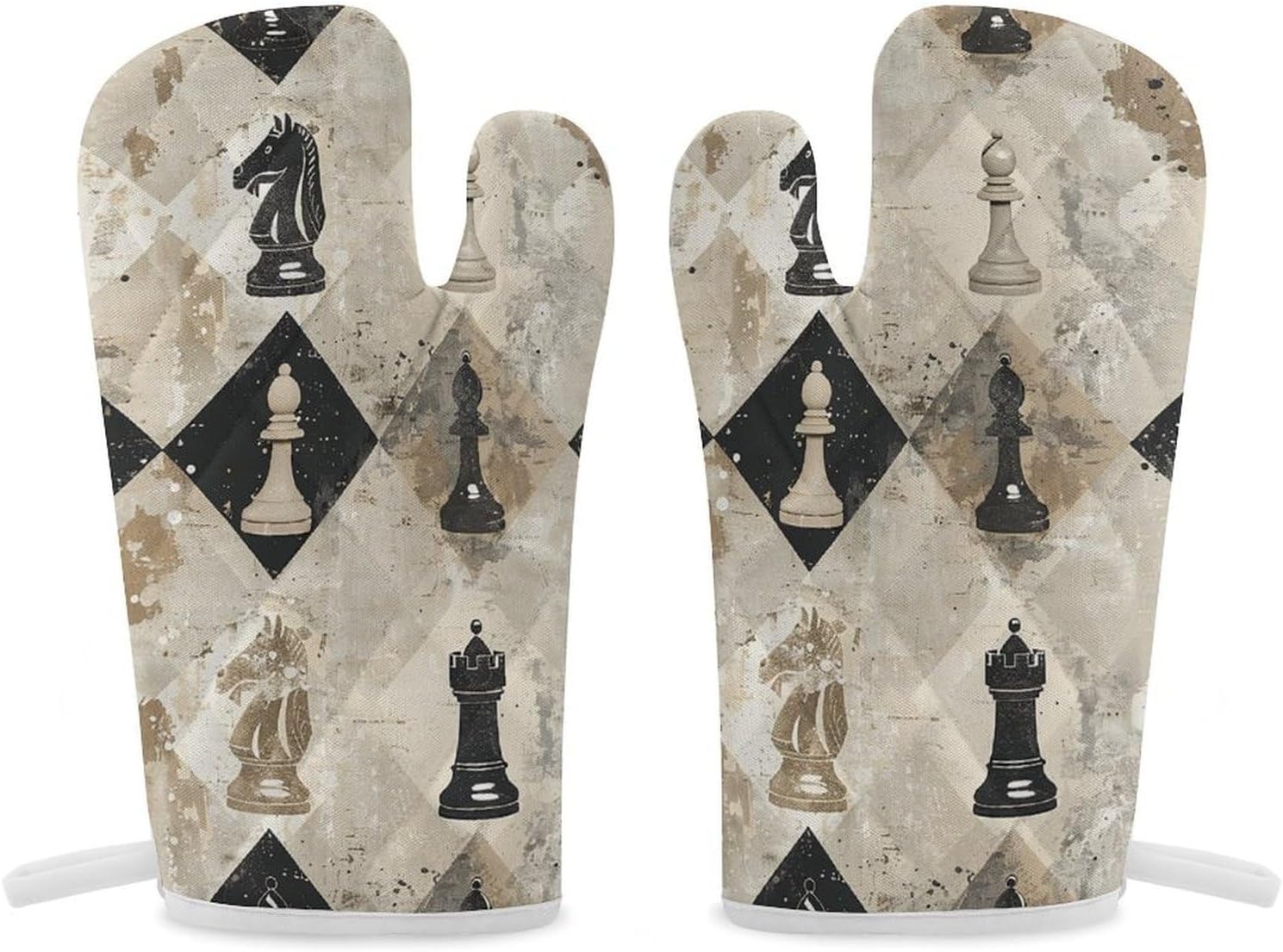 2 Pcs Oven Mitts Heat Resistant Kitchen Gloves Soft Safety Chess Piece Brown Pattern Oven Glove for Microwave, Barbecue