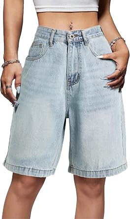 EMMIOL Women Jorts Baggy Jeans Shorts High Waisted Denim | Knee Length Y2K Bermuda Shorts Summer Hot Short Pants Streetwear