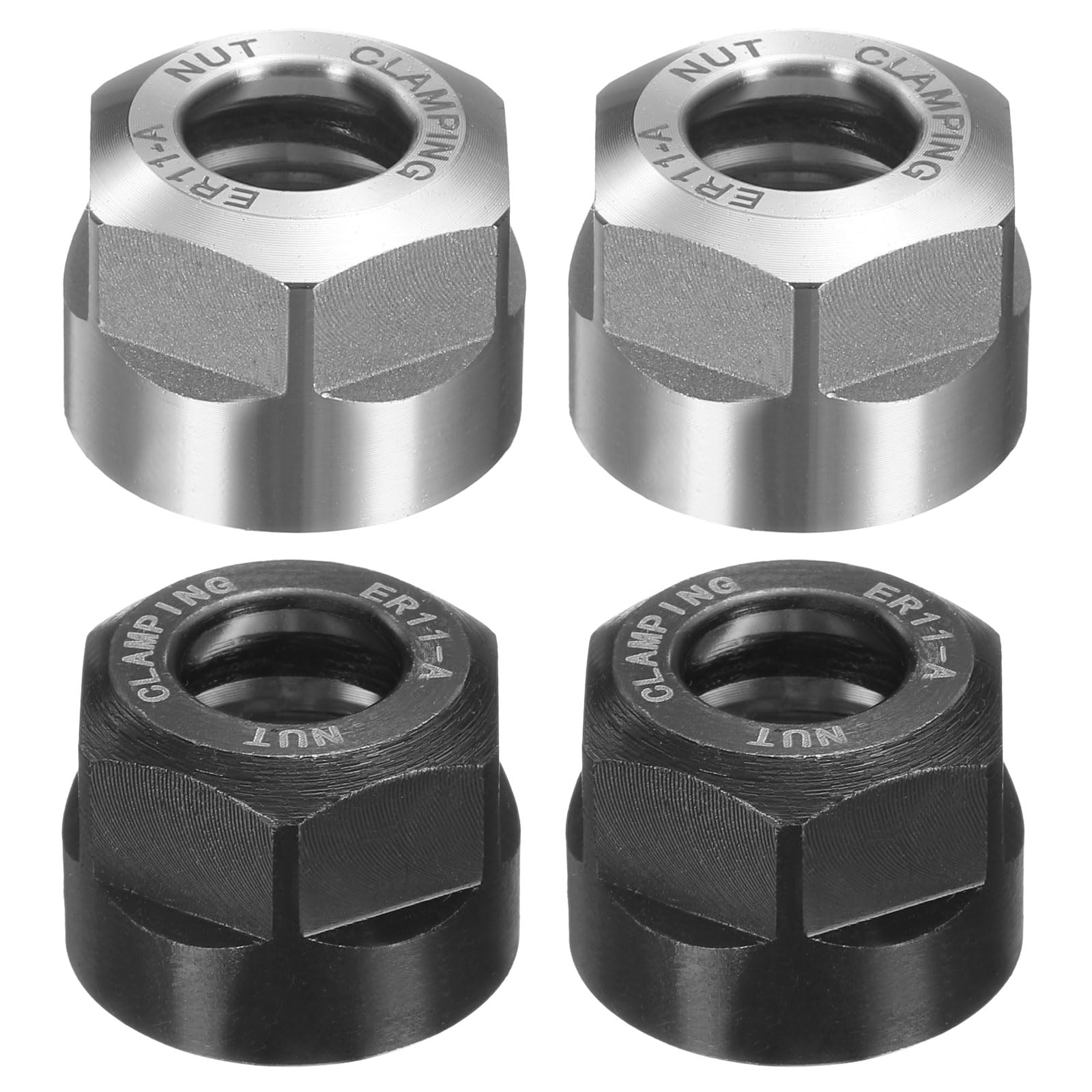 sourcing map 4pcs ER11-A(M14) Type Collet Clamping Nut with Dynamic Balance Holes 40Cr Alloy Steel for CNC Machine Chuck Lathe Milling Tools Holder, Black & Bright Silver
