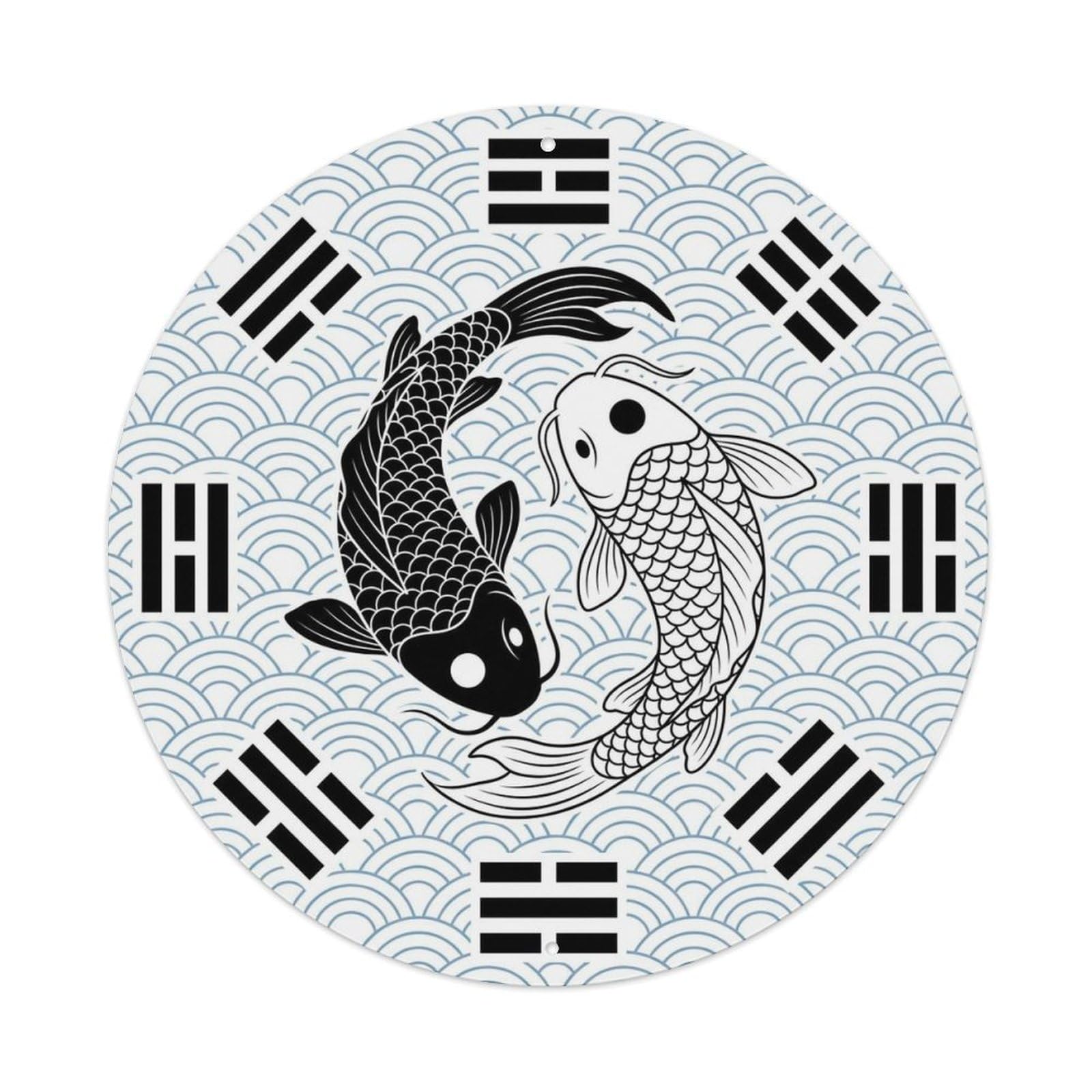 Olyhtr 8X8inch Classic Style Yin Yang Koi Energy Elemental Balance Bagua Metal Tin Sign