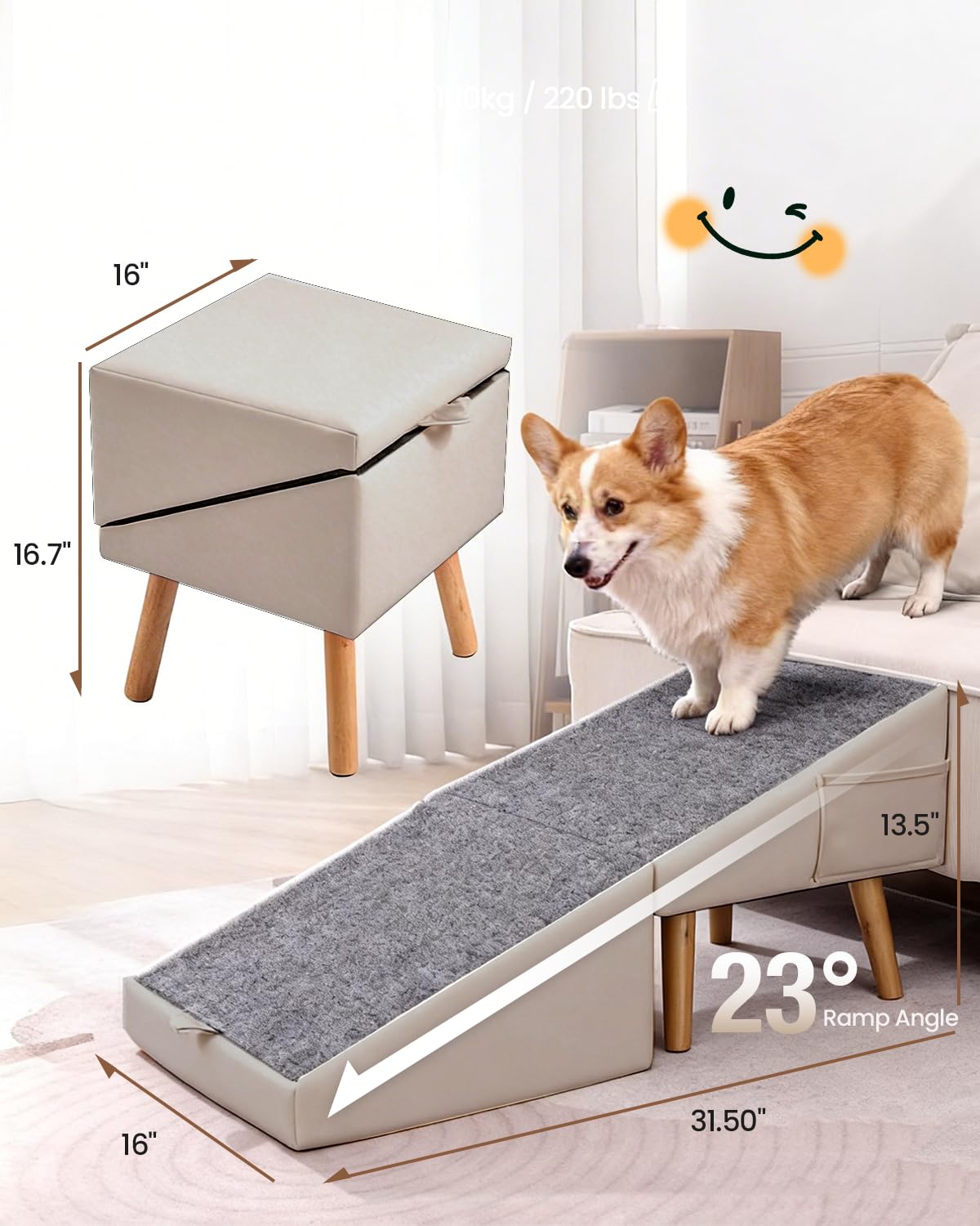 2 en 1 Rampa para Perros para Sofá y Cama, 40cm, Inclinación Suave 23° | Escalera Plegable para Perros Pequeños, Medianos y Gatos, Rampa Antideslizante Estable, para Mascotas Mayores o Lesionadas