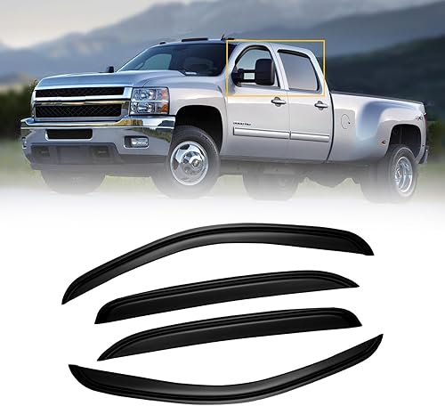 CMVT Auto Viseras de ventana para Chevy Silverado 07-14 y GMC Sierra 15002500 HD 3500 HD, deflector de sombra de ventilación, color humo oscuro