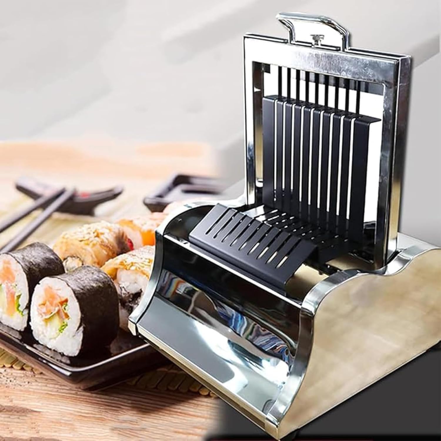 Maszyna do cięcia sushi, zestaw mat do toczenia sushi, kuchenny nóż do żywności z 4 antypoślizgowymi gumowymi podstawami przyssawek, poprawia wydajność robienia sushi, jednolity rozmiar i nie luźna