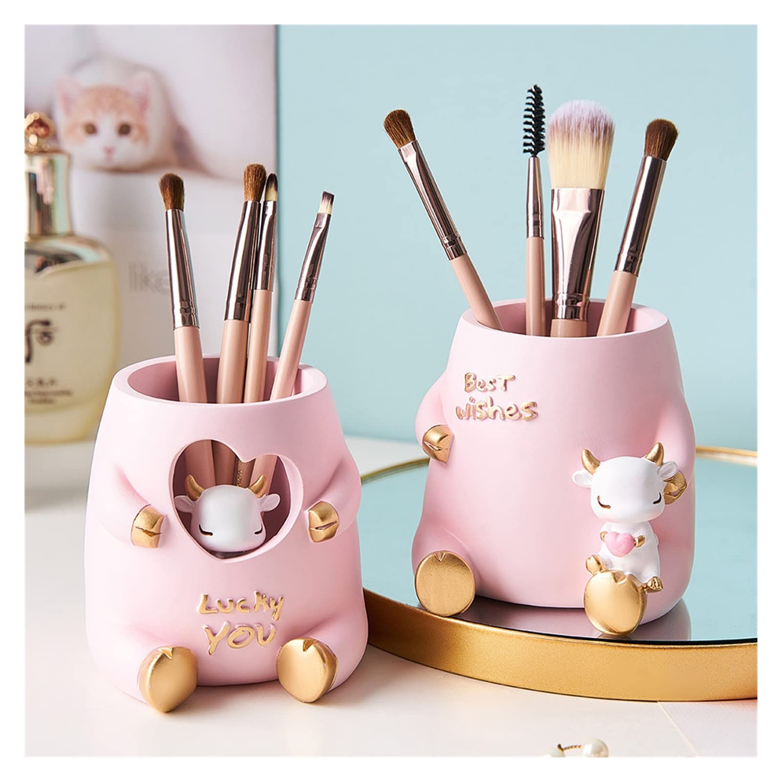 Uchwyt na pióro Różowe pudełko do przechowywania Dom akcesoria biurko wystrój sypialnia dekoracje akcesoria prezenty urodzinowe (Color : Pen holder A)
