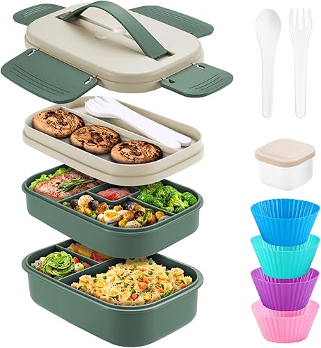Miniatura 1 de QQKO Lonchera Bento para adultos, 3 contenedores apilables para adultos, caja Bento para niños, recipientes de comida de 64.2 fl oz, a prueba de