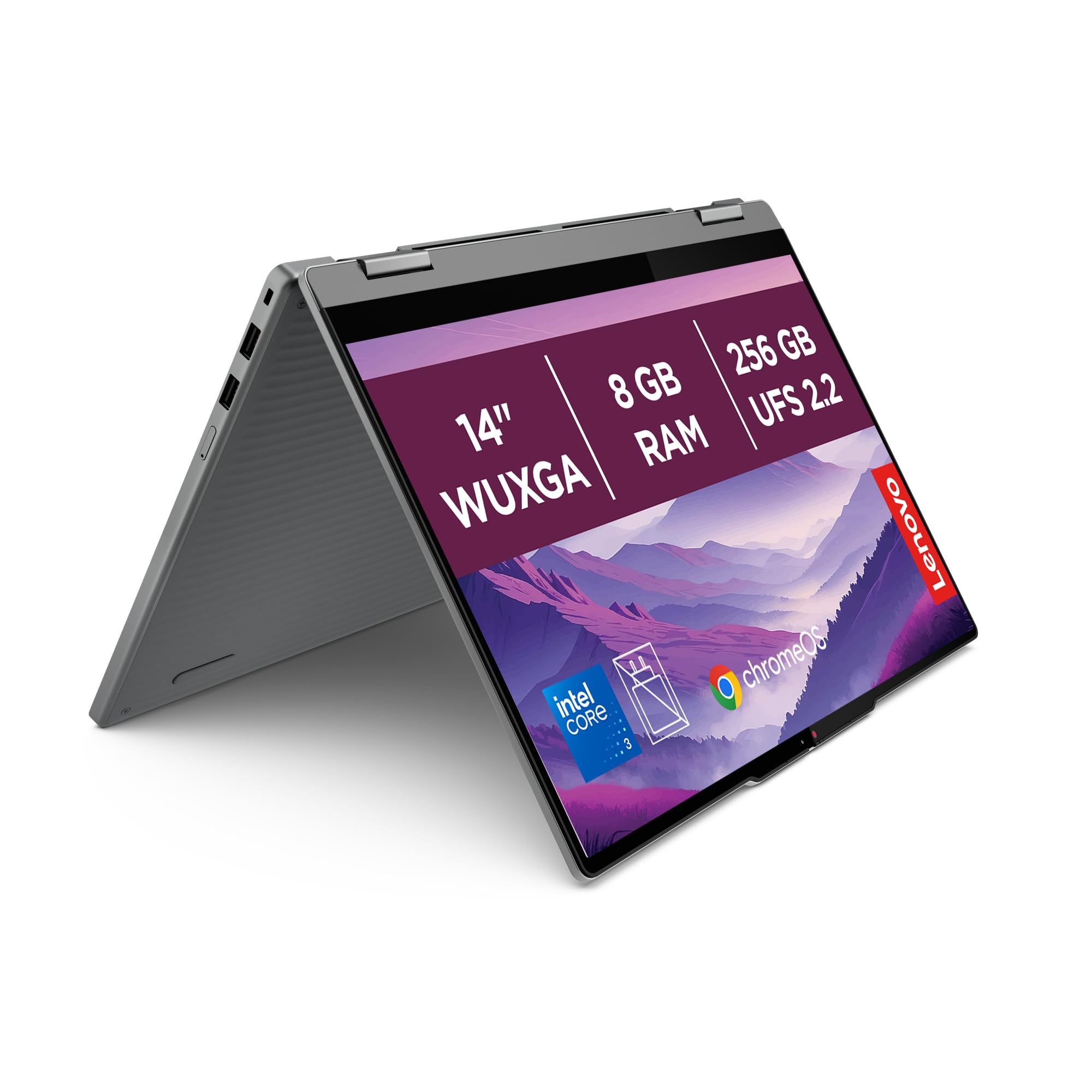 Lenovo Chromebook Plus 2-in-1 Gen10 - Portátil Táctil 14" WUXGA (Intel Core 3 N355, 8GB RAM, 256GB UFS, ChromeOS) QWERTY Gris +1 año de Google AI Pro con Gemini Pro y 5TB de Almacenamiento