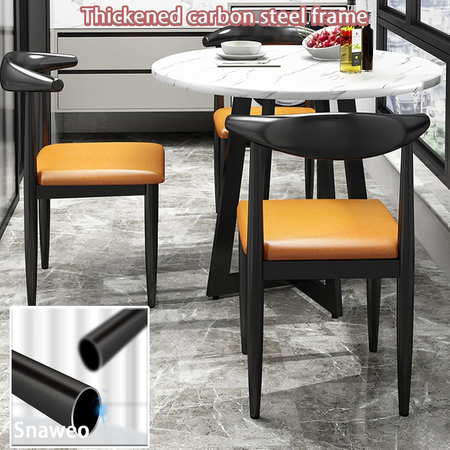 Office Reception Room Club Table and Chair Set, Small Conference Room Negotiation Table Sets, Negotiation Table and 4 PU Leather Chairs, Coffee Table and Chair Set, for Family Apartment(Whit
