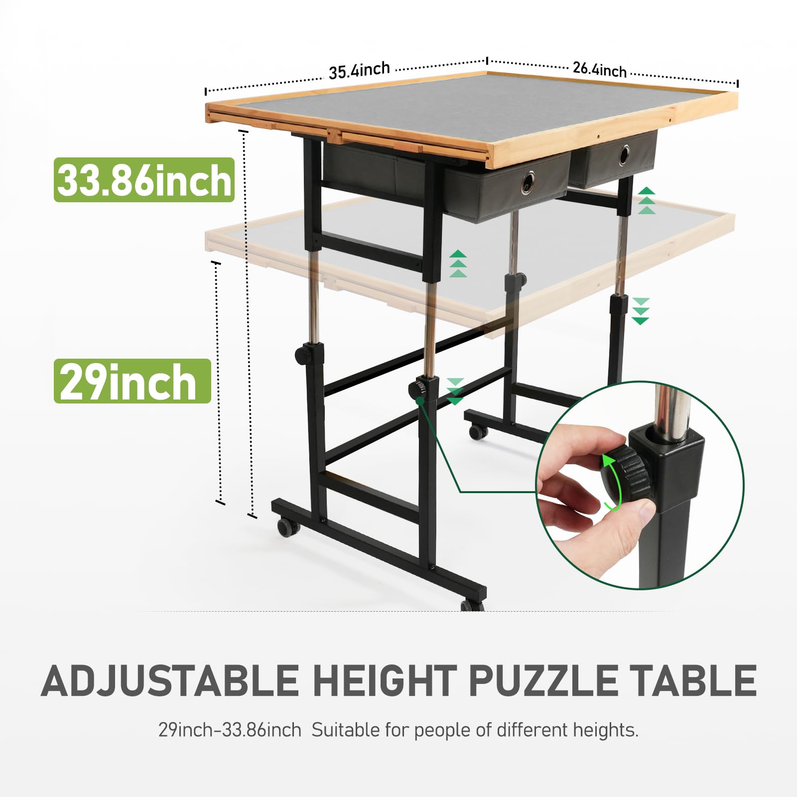 1500 Pieces Puzzle Table with Wheels, with Drawers and Cover, 34.25" x 25.2" Adjustable Height & 45° Tilting, Puzzle Board for Adults