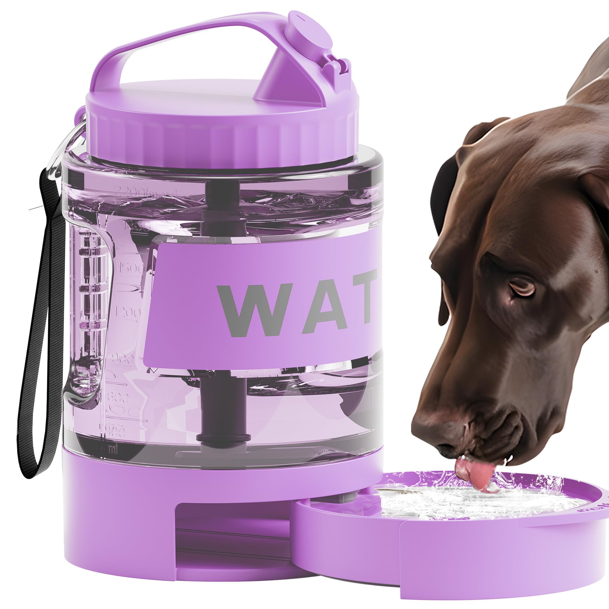 lesotc 2200 ml Trinkflasche für Hunde, Tragbare XXL extra große Hundetrinkflasche für unterwegs – Camping & Reisen für große Hunde (Schwarz)