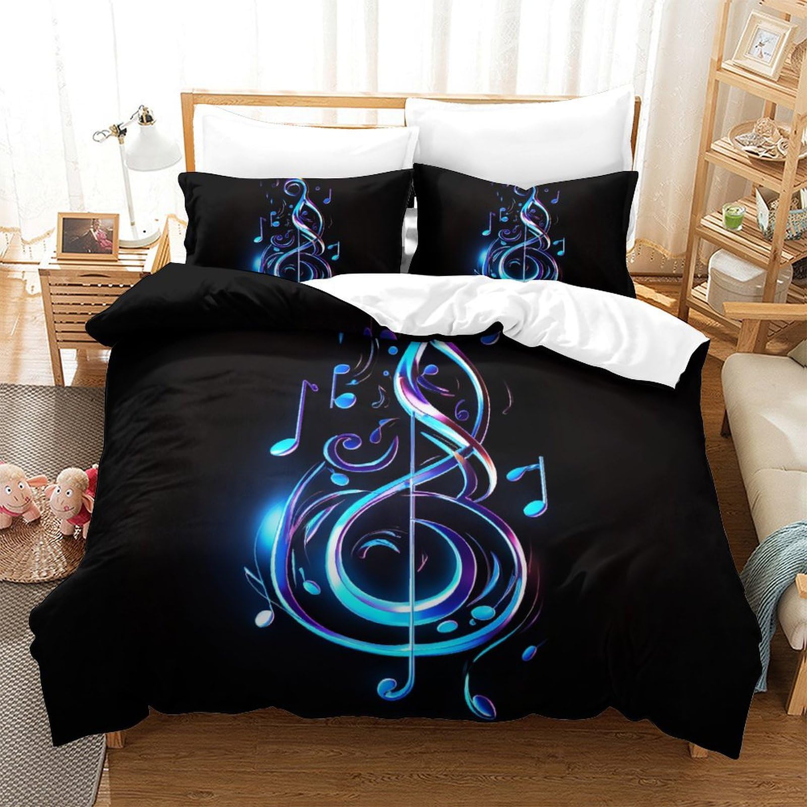 Housse de couette symboles musicaux microfibre respirant antibactérien 3 pièces