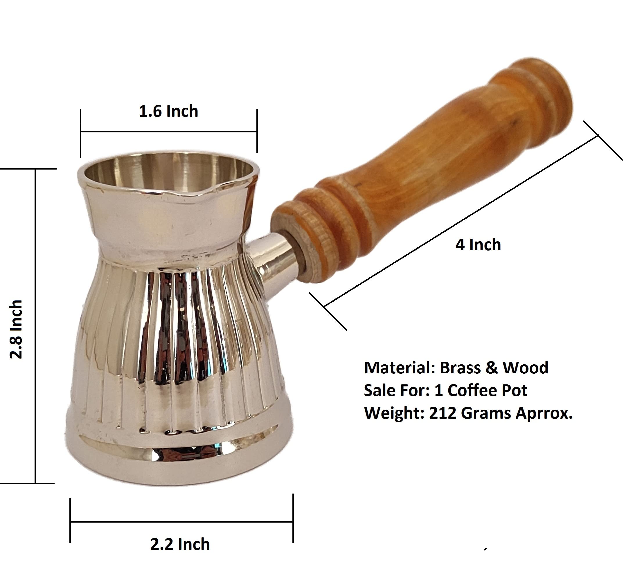 Sharvgun Handmade Silver Antique Brass Turkish Greek Arabic Coffee Pot Stovetop Coffee Maker Cezve Ibrik Briki with Wooden Handle 90 ML (3.04 oz)